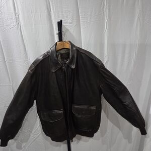 Men's Dark Brown Leather Bomber Jacket with Flap Pockets